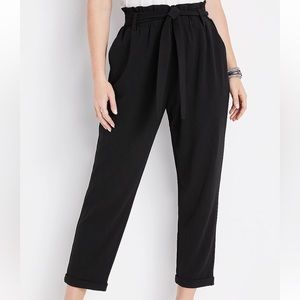 Paper bag high rise tie waist crepe pant